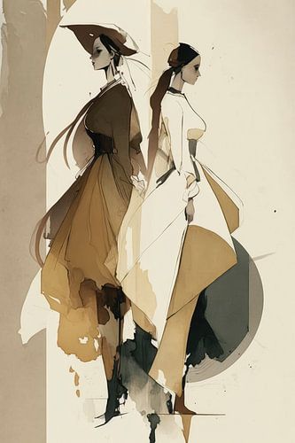 Abstracte kunst van 2 vrouwen