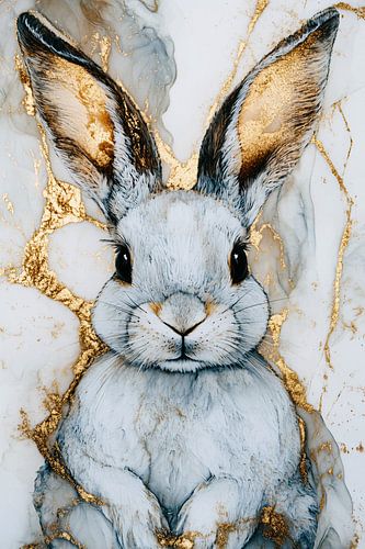 Gouden konijn op marmer