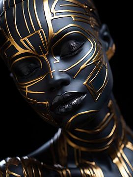 Portret van vrouw met subtiele gouden strepen van PixelPrestige