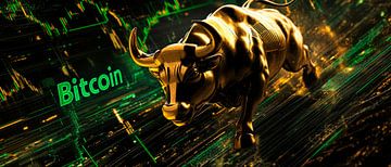 Gouden Stier met Bitcoin - Digitaal kunstwerk van Poster Art Shop