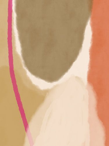 Abstract shapes in green, orange, white and neon pink