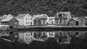 Holzhäuser von Gamle Laerdalsoyri, Laerdal, Vestland, Norwegen