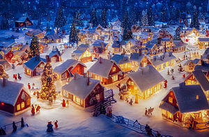 Süßes Kleines Weihnachtsdorf im Winterkleid Illustration