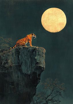 A lion under the moon