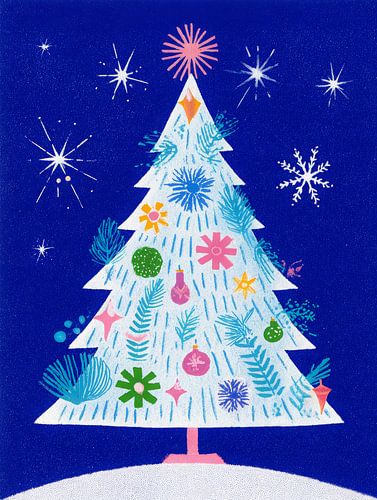 Sapin de Noël blanc sous une nuit scintillante