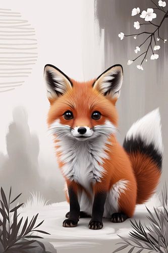 Schattige vos met bloesem