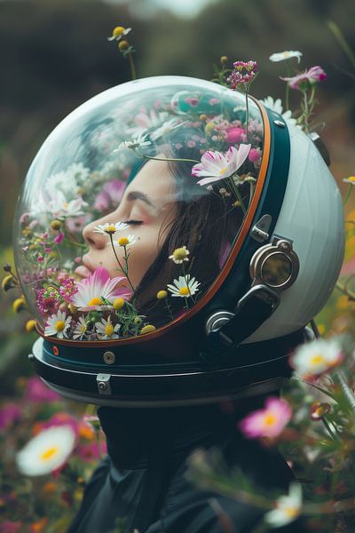 Des fleurs dans la combinaison spatiale de l'âme par Poster Art Shop