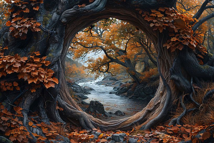 Old tree by river by Art & Soul Creations
