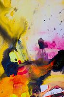 Macrofotografie Acryl Pouring Geel zwart roze en rood