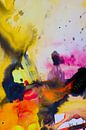 Macrophotography Acrylic Pouring Yellow black pink and red by angelique van Riet thumbnail