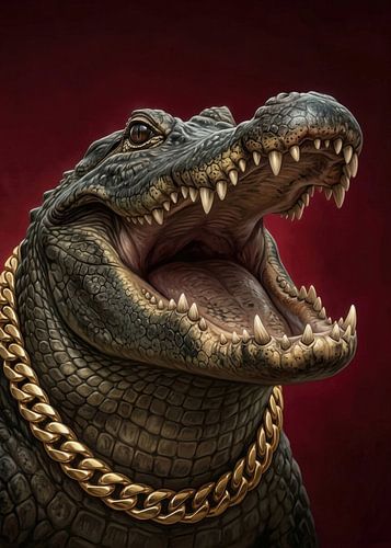 Aggressives Krokodil mit Goldkette – urbane Reptilienkunst