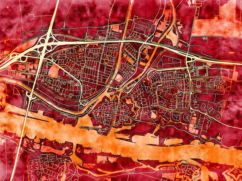 Map of Gorinchem with the style 'Amber Autumn' by Maporia