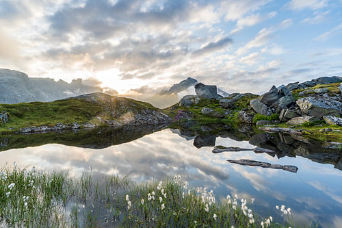 Spiegelend bergmeer