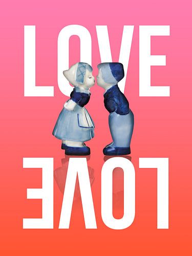 Delfts blauw kussend paar. LOVE