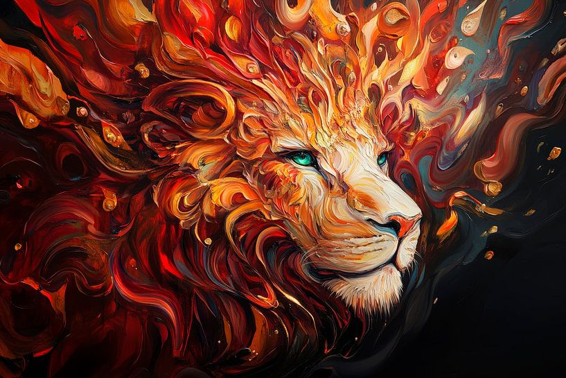 Feuriger Löwenkopf in lebhaften Farben von Poster Art Shop