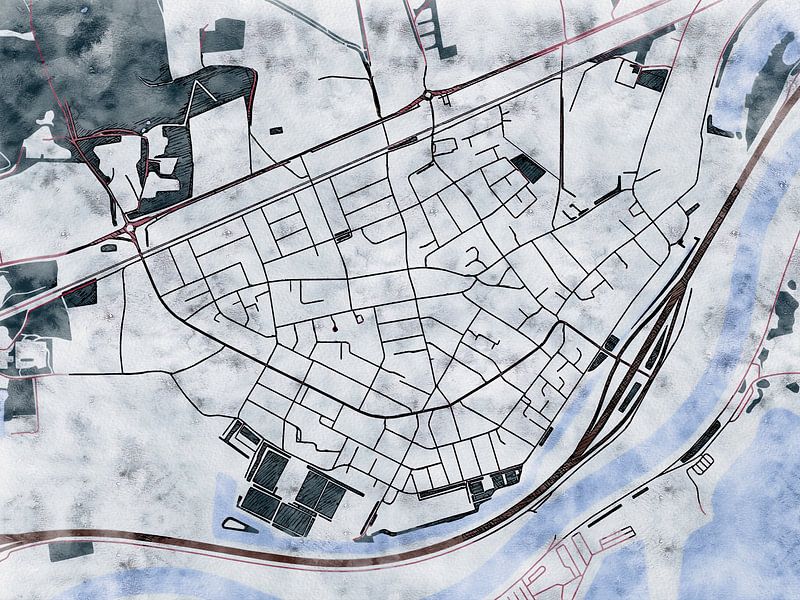 Kaart van Rheden in de stijl 'White Winter' van Maporia
