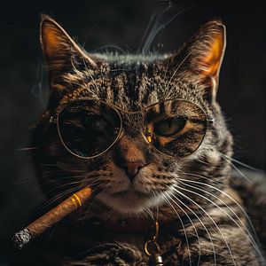 Katze mit Zigarre und Sonnenbrille