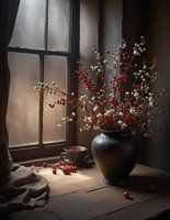 old master style vase with flowers.