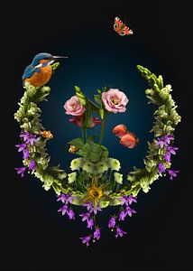 Nature morte avec poissons martin-pêcheur et fleurs sur Flower artist Sander van Laar