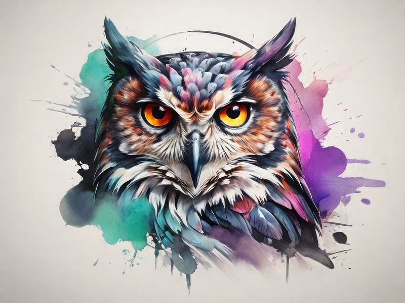 Eule Aquarell von Henk van Holten