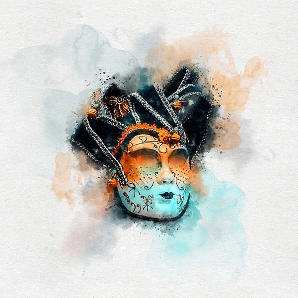 Venetian Harlequin Carnival Mask - Watercolor Painting by Andreea Eva Herczegh