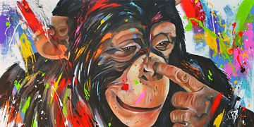 Brutale chimpansee: een nieuwsgierig moment van Happy Paintings