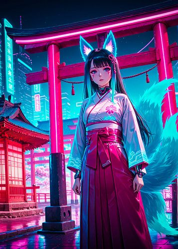Anime Fox Girl Kitsune Kimono Japan Torii Gate