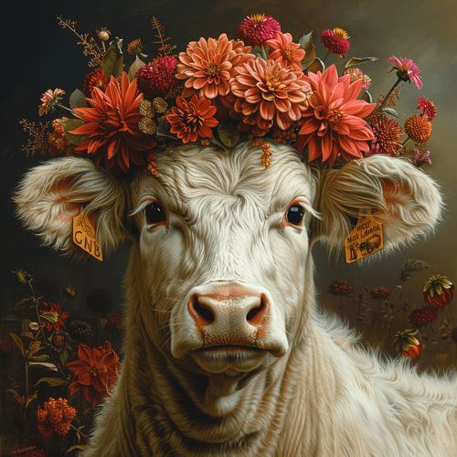 Cow with wreath of flowers Black Forest