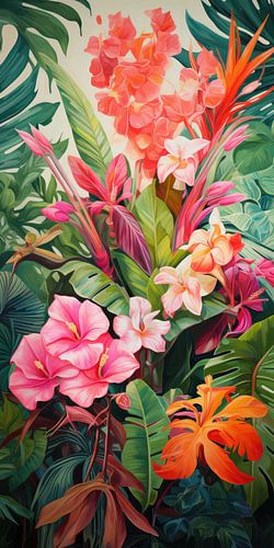 Tropical fantasy flowers in abstract colour style