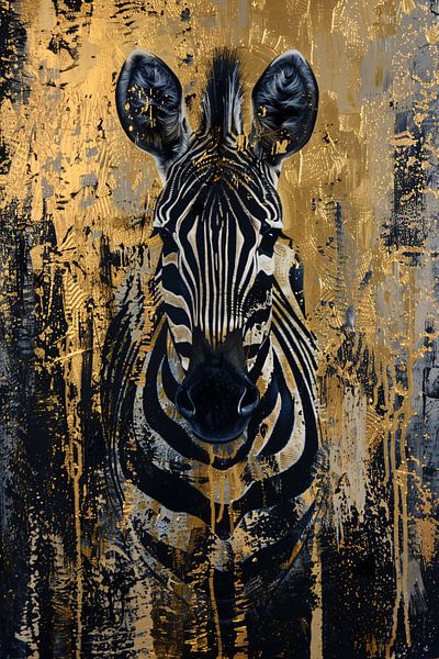Mysterious zebra portrait in gold style by Art & Soul Creations
