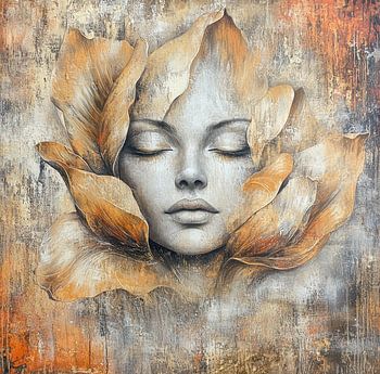 Portrait abstrait dame avec fleur – or