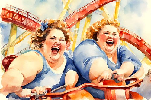 2 cosy ladies laughing on the rollercoaster