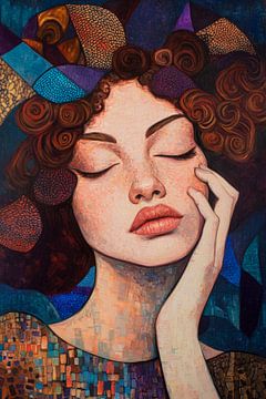 Feminine portrait with colourful background by Poster Art Shop