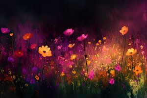 Peinture de champ de fleurs | Murmures du jardin crépusculaire