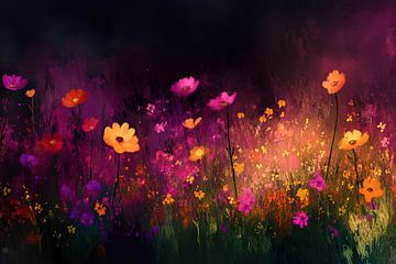 Bloemenveld Schilderij | Whispers of the Twilight Garden van Abstract Schilderij