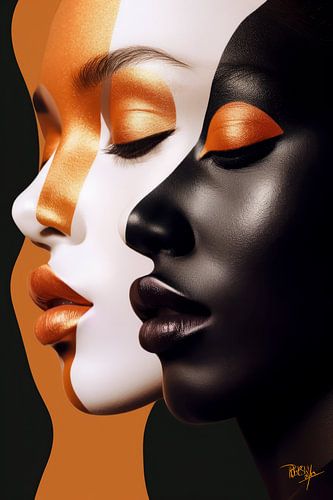 Wie kijkt er? III Close up portret in oranje, wit,zwart