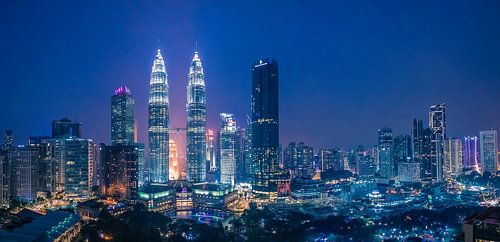 Petrona Twin Towers by night in Kuala Lumpur Malaysia