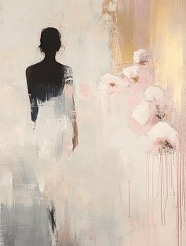 Modern and abstract portrait in pink and gold