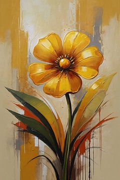 Danse impressionniste d'une fleur jaune sur De Muurdecoratie