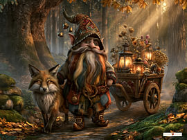Gnome mit Fuchs im Wald