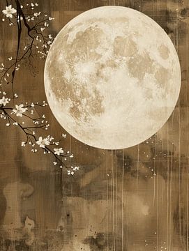 Blossom at full moon, Japandi style by Japandi Art Studio