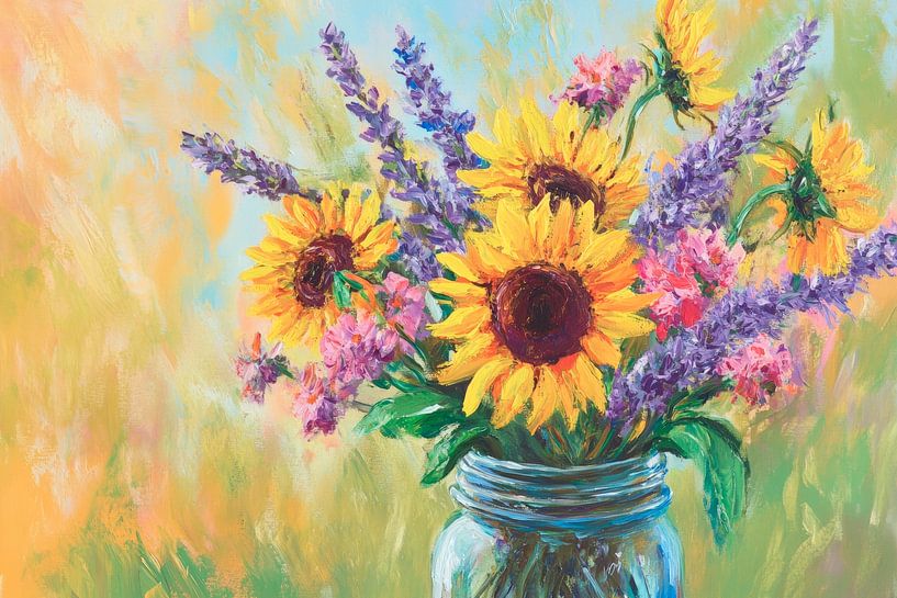 Kleurrijke boeketten in een glazen vaas van Poster Art Shop