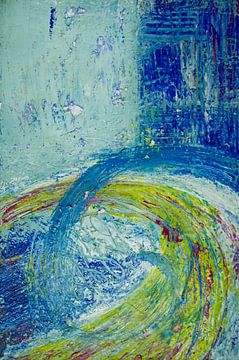 Blauwe en Gele Golf Abstract van Iris Holzer Richardson