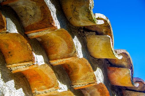 Detail view of an old tiled roof