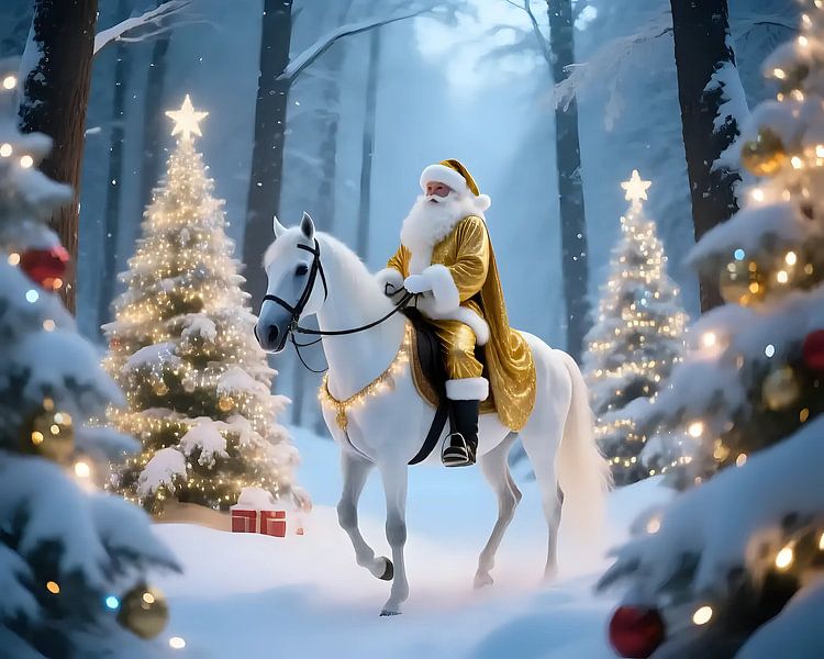 Santa in the evening glow of the spruces by Jean Pierre