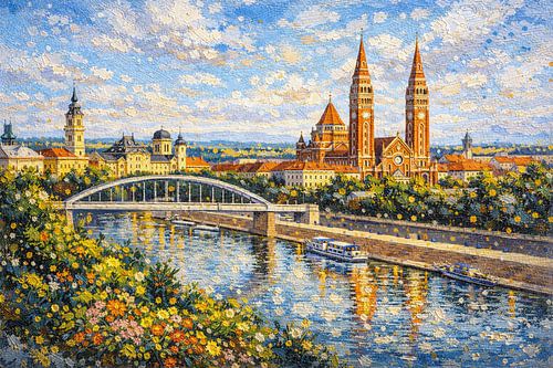 Szeged in Hongarije, een impressionistisch schilderij.