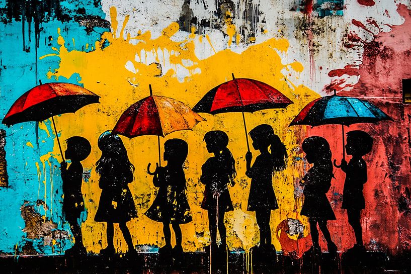 Kinderen met paraplu’s silhouet van Imperial Art House