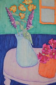 Blaue Vase mit Flieder von Gerdie de Jong