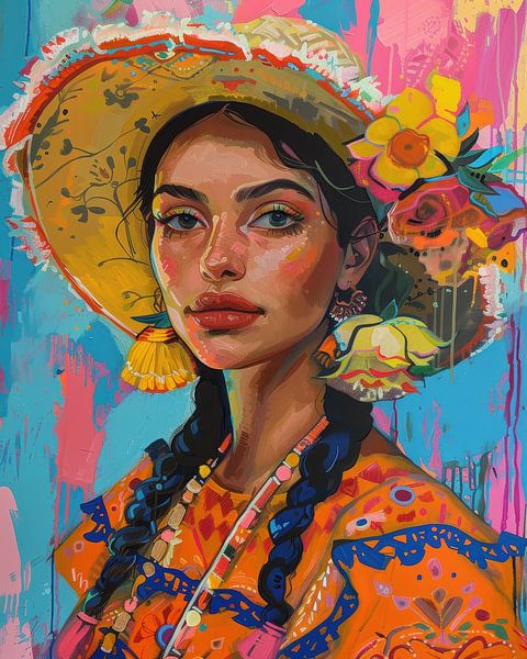 Señorita met bloemenhoed van Digatelier