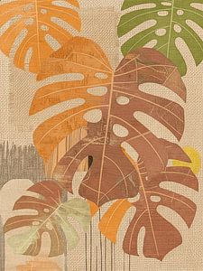 Japanische botanische Malerei von Monstera-Blättern